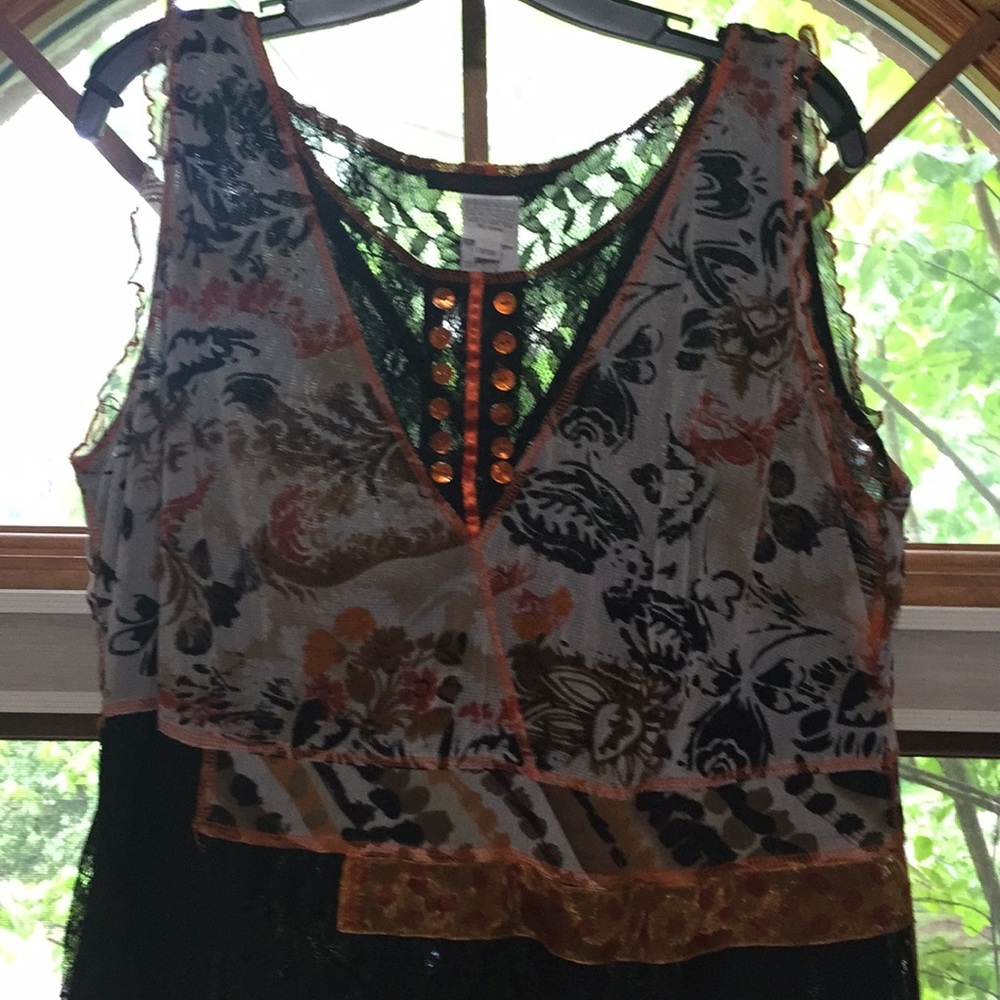 Size 18 Black and Orange Lace and Silk Top
